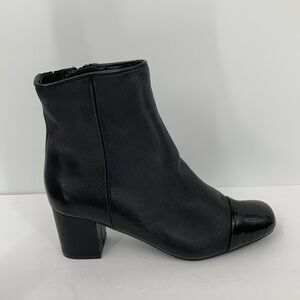 Steve Madden Jaslynn black leather ankle boot shoe spectator chunky heel 6